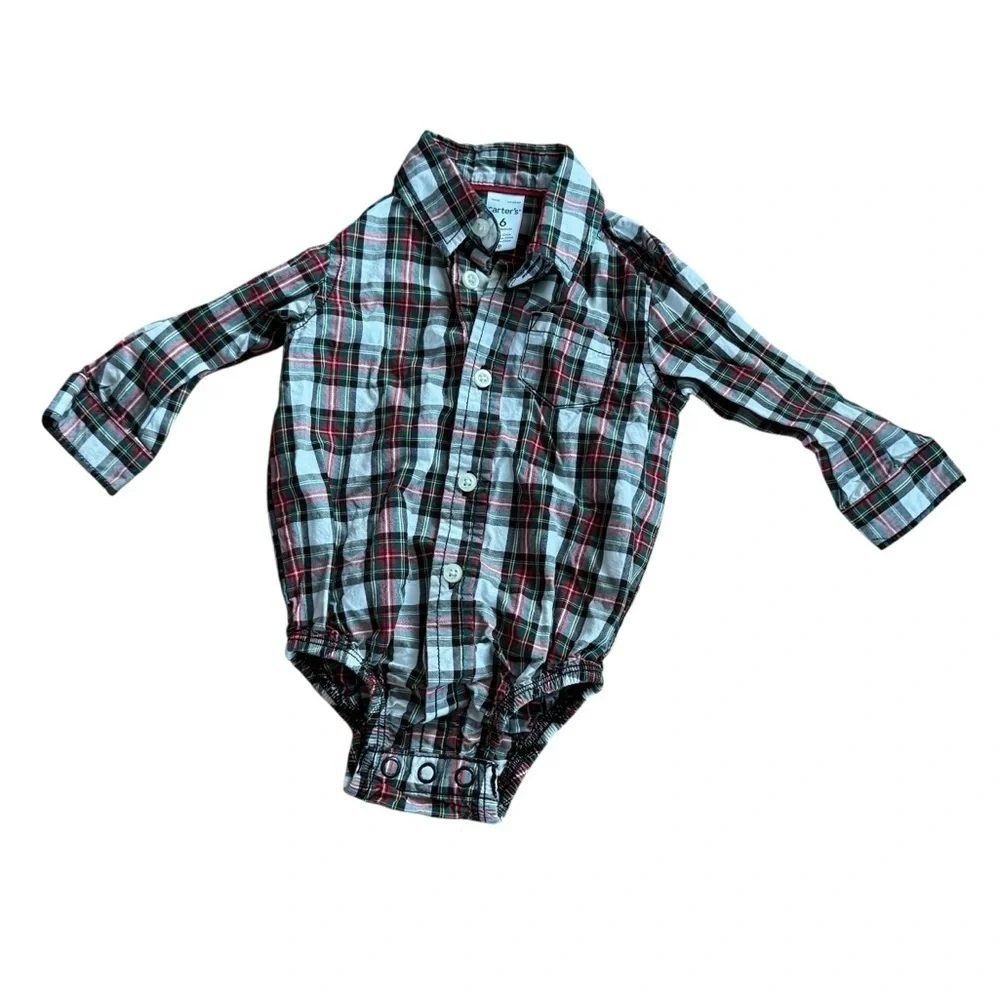 Carter’s Plaid Check Christmas Poplin Shirt Button Up Collared Baby Boy 6M